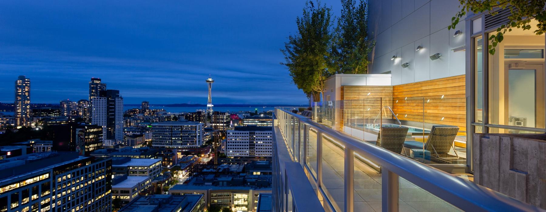 a view of a city from a balcony