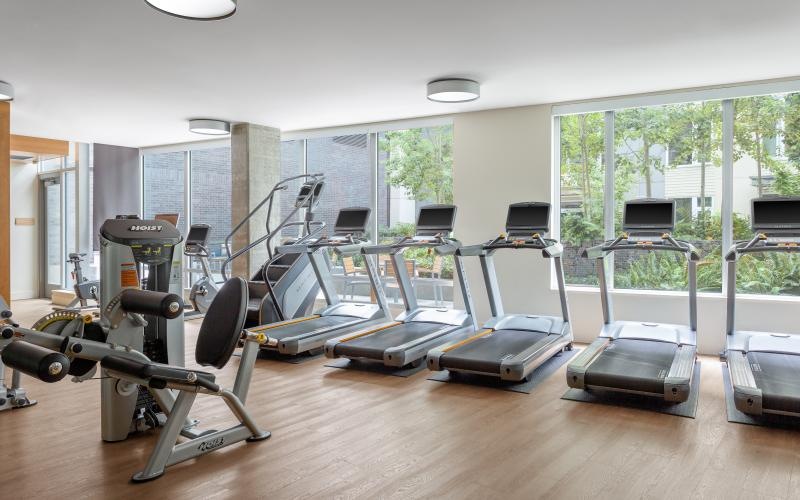 a gym with exercise equipment